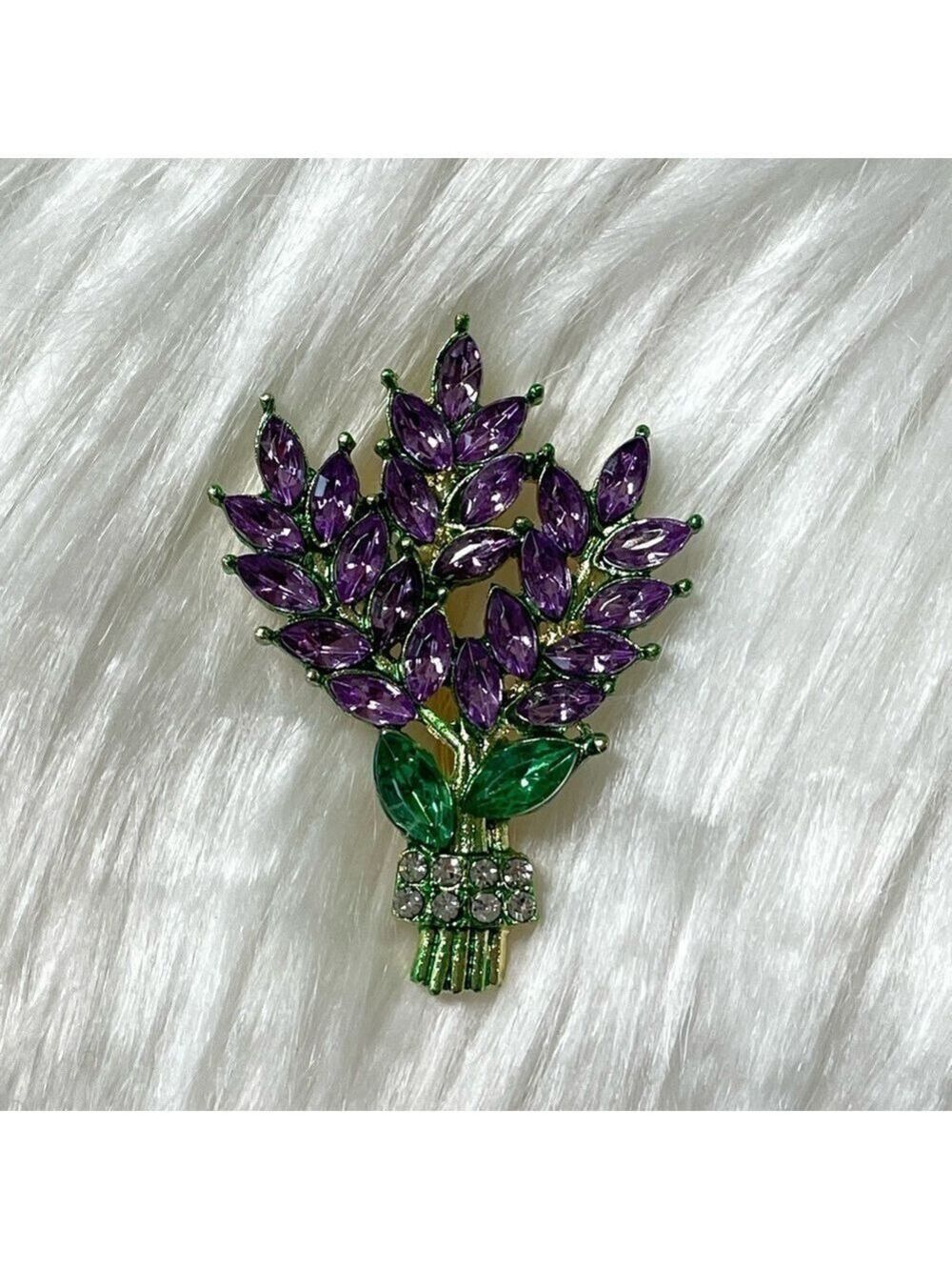 Brooch Pin Purple and Green Crystal Flower Bouquet New